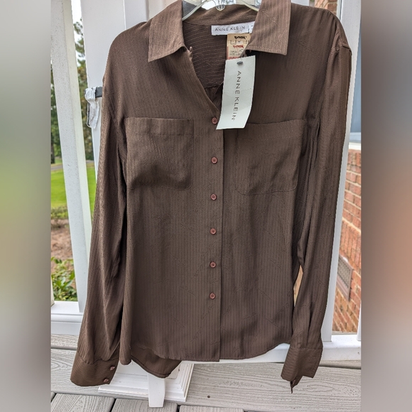 Anne Klein Chocolate Brown Silk Blouse M Fit - Picture 1 of 6